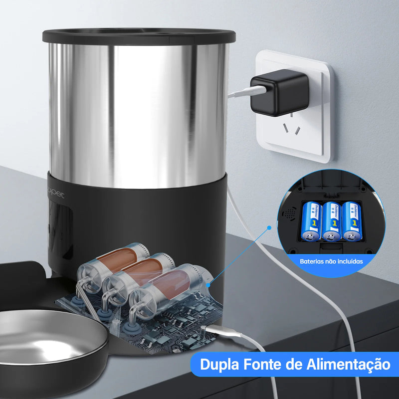 NewPet SmartFeeder Duo: Alimentador Automático Wi-Fi para Gatos e Cachorros com Controle por APP e Tigelas Duplas Inox