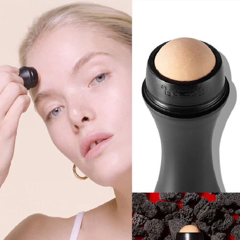 Rolo absorvente de óleo facial, pedra vulcânica natural, óleo de limpeza de poros faciais, massagem removedora, bastão corporal, maquiagem, ferramenta de cuidados com a pele do rosto