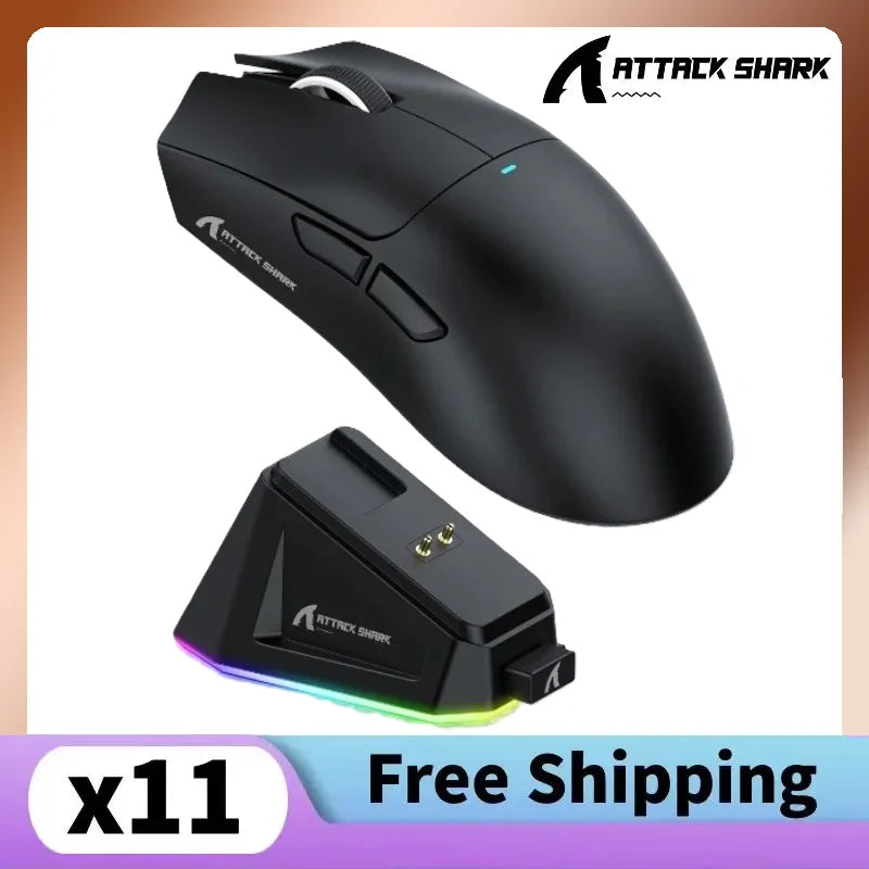 Mouse Gaming Attack shark x11 paw3311, conexão tripla modo, carregamento magnético, ultra leve