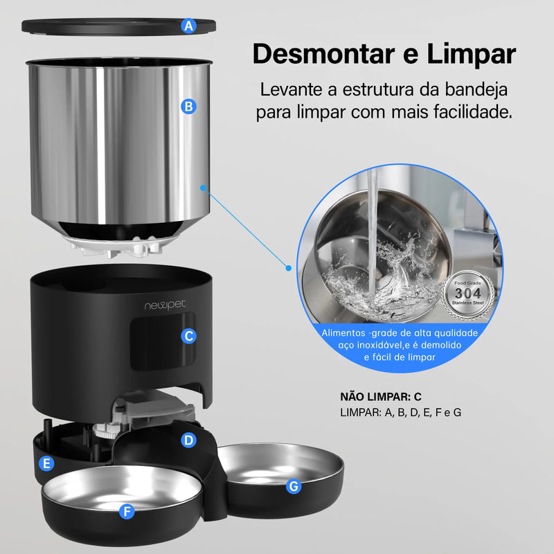 NewPet SmartFeeder Duo: Alimentador Automático Wi-Fi para Gatos e Cachorros com Controle por APP e Tigelas Duplas Inox